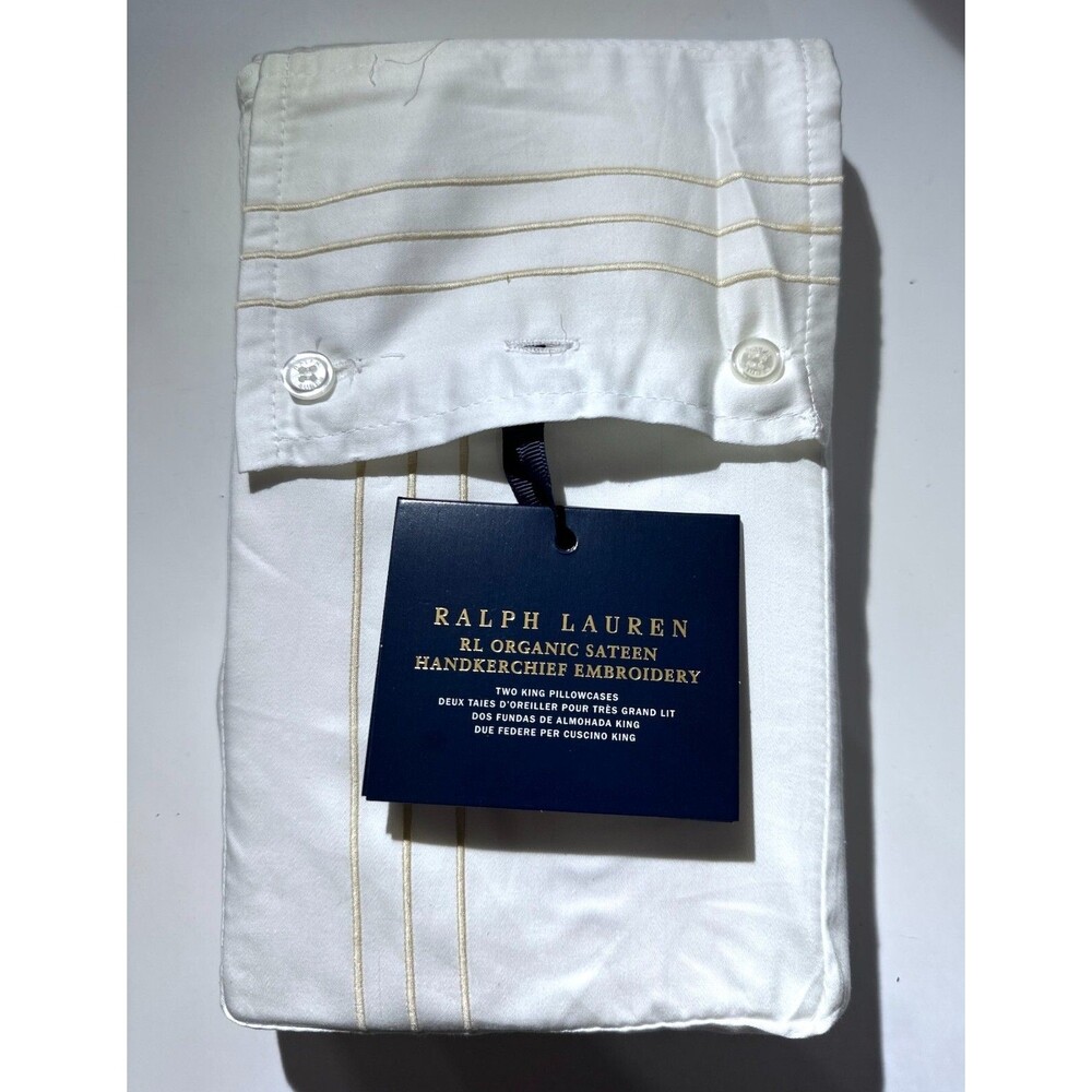 Ralph Lauren Organic Sateen Handkerchief Embroidery King Pillowcases NEW